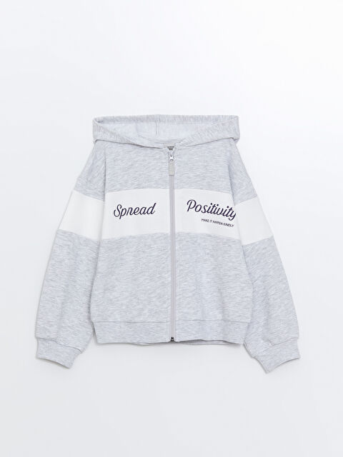 LCW Kids Kapüşonlu Baskılı Uzun Kollu Kız Çocuk Fermuarlı Sweatshirt - W45603Z4-CT3