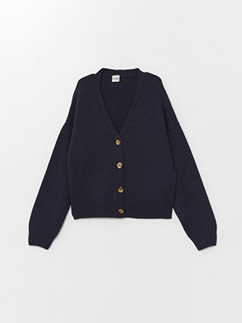 LCW Kids V Yaka Uzun Kollu Kız Çocuk Triko Hırka - W45605Z4-HRC