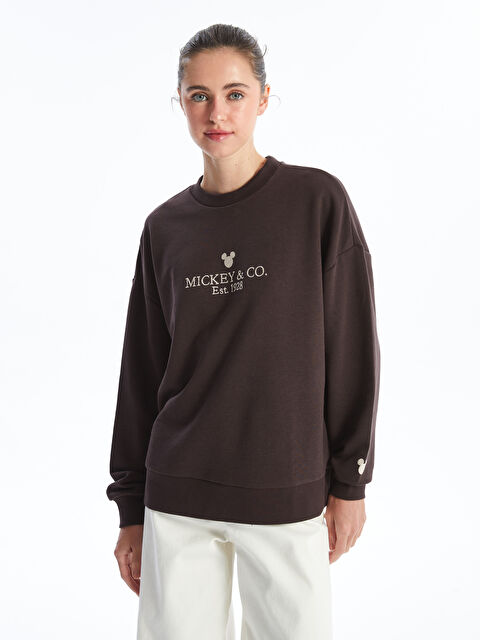 LCW Vision Bisiklet Yaka Mickey Mouse Nakışlı Uzun Kollu Oversize Kadın Sweatshirt Tunik - W45709Z8-JR3