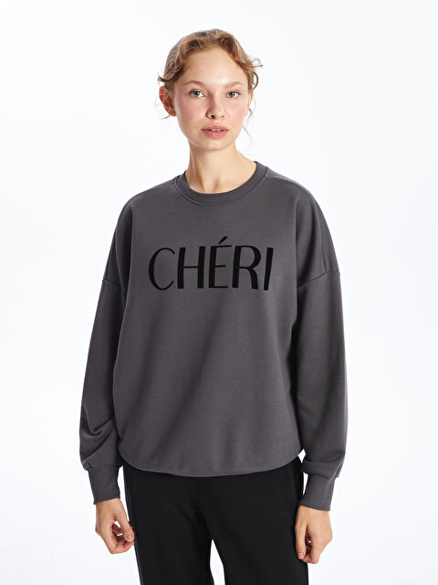 LCW Vision Bisiklet Yaka Baskılı Oversize Kadın Sweatshirt - W45716Z8-HLC