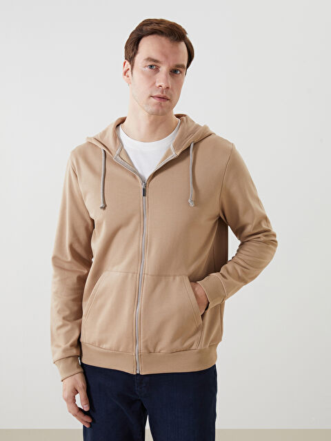 LCWAIKIKI Basic Hooded Long Sleeve Men's Zip-Up Sweatshirt - W45834Z8-SJJ
