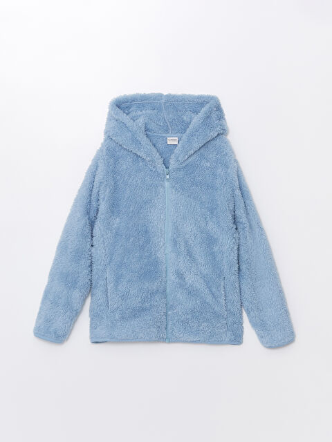 LCW Kids Kapüşonlu Pelüş Kız Çocuk Fermuarlı Sweatshirt - W45951Z4-J0G