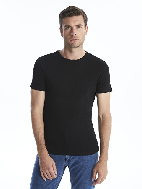 LCWAIKIKI Basic Bisiklet Yaka Penye Erkek Tişört - W46057Z8-CVL