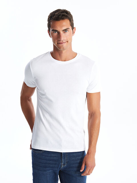 LCWAIKIKI Basic Bisiklet Yaka Penye Erkek Tişört - W46057Z8-Q6K