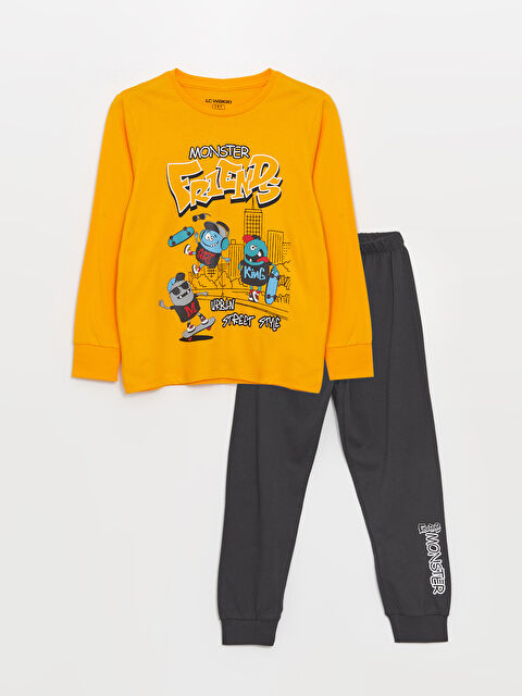 LCW Kids Bisiklet Yaka Baskılı Uzun Kollu Erkek Çocuk Pijama Takımı - W46207Z4-GAA
