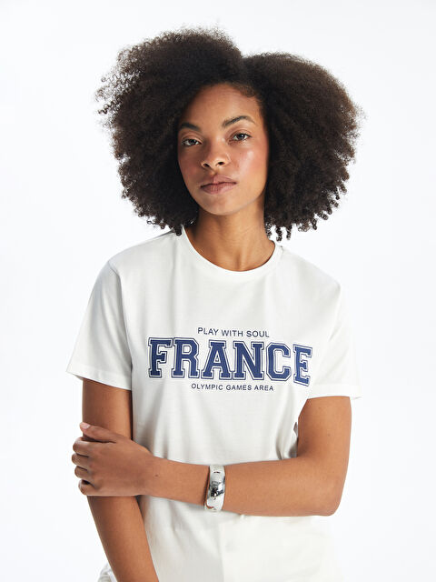 XSIDE Bisiklet Yaka Baskılı Kısa Kollu Kadın Tişört - W46609Z8-R9J