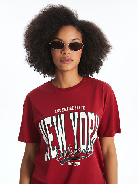 XSIDE Bisiklet Yaka Baskılı Kısa Kollu Kadın Tişört - W46618Z8-HLG