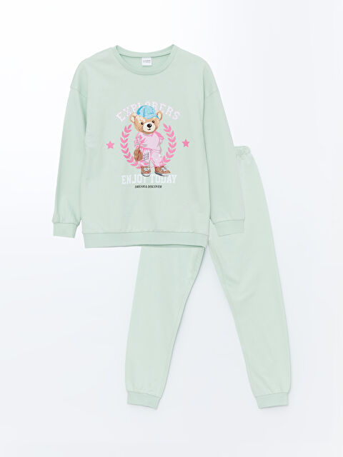 LCW Kids Bisiklet Yaka Ayı Teddy Baskılı Kız Çocuk Pijama Takımı - W46625Z4-FYU