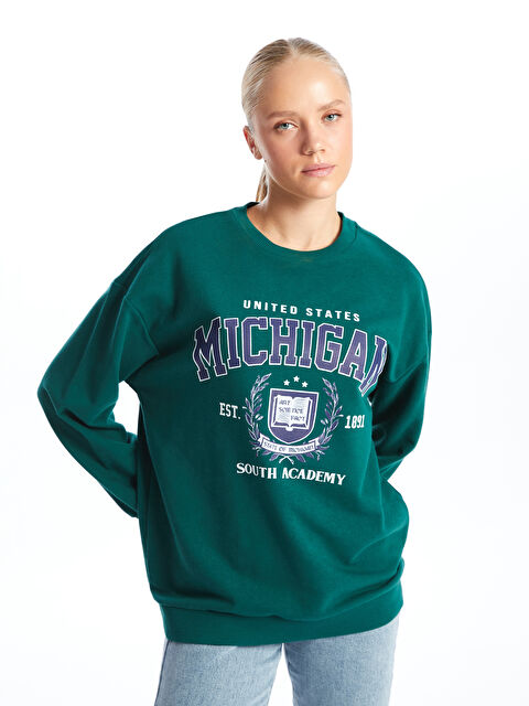 XSIDE Bisiklet Yaka Baskılı Oversize Kadın Sweatshirt - W46669Z8-VYX