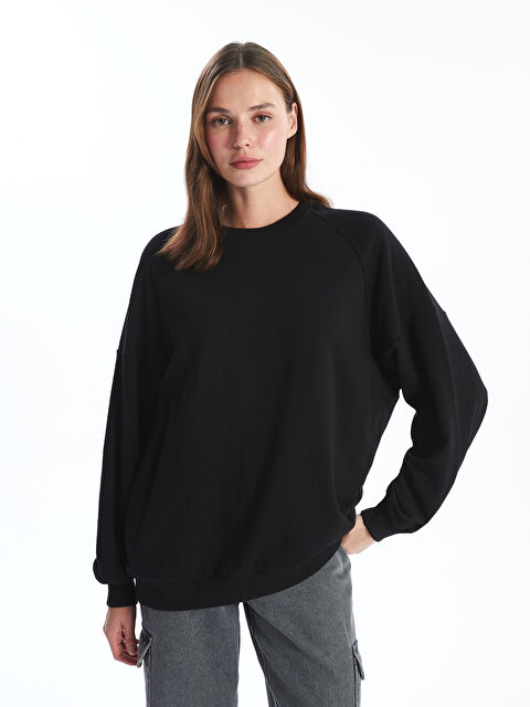 XSIDE Bisiklet Yaka Düz Oversize Kadın Sweatshirt - W46673Z8-CVL