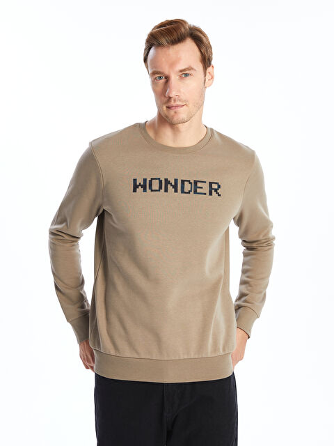 LCWAIKIKI Classic Bisiklet Yaka Baskılı Erkek Kalın Sweatshirt - W46732Z8-HAC