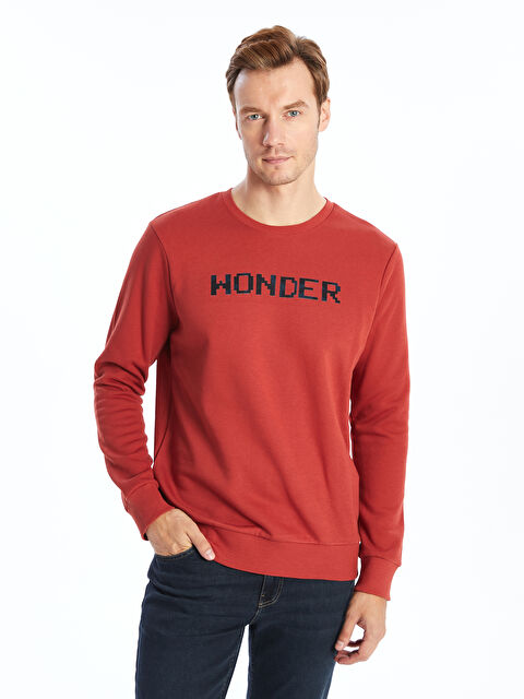 LCWAIKIKI Classic Bisiklet Yaka Baskılı Erkek Kalın Sweatshirt - W46732Z8-JG7