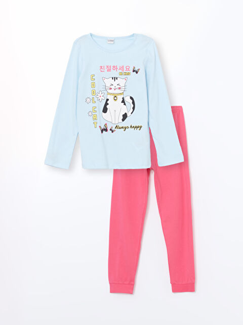 LCW Kids Crew Neck Girls' Pyjama Set - W46763Z4-FUX