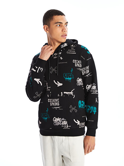 XSIDE Uzun Kollu Baskılı Erkek Kalın Hoodie - W46832Z8-CVL