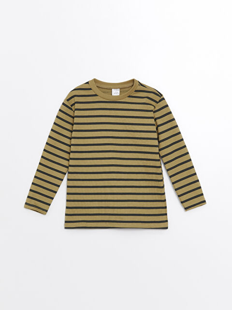LCW Kids Bisiklet Yaka Uzun Kollu Erkek Çocuk Çizgili Tişört - W46959Z1-LGD