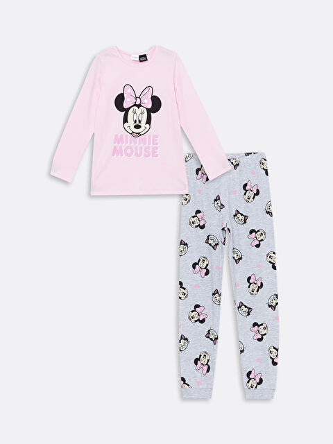LCW Kids Bisiklet Yaka Minnie Mouse Baskılı Uzun Kollu Kız Çocuk Pijama Takımı - W47178Z4-QXB