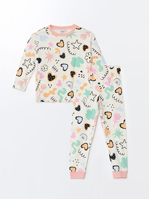 LCW Kids Bisiklet Yaka Baskılı Uzun Kollu Kız Çocuk Pijama Takımı - W47186Z4-LRA