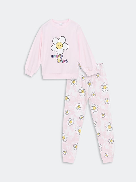 LCW Kids Bisiklet Yaka Baskılı Kız Çocuk Pijama Takımı - W47209Z4-QXB