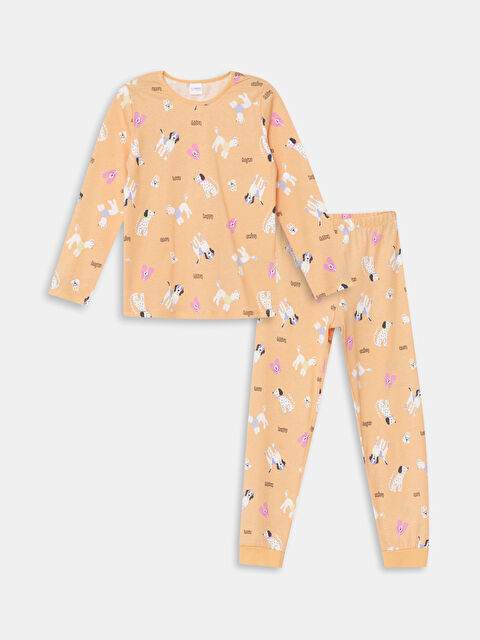 LCW Kids Bisiklet Yaka Baskılı Kız Çocuk Pijama Takımı - W47212Z4-LSS