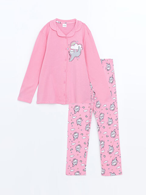 LCW Kids Gömlek Yaka Kız Çocuk Pijama Takımı - W47218Z4-FLY