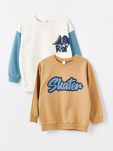 LCW Kids Baskılı Uzun Kollu Erkek Çocuk Sweatshirt 2'li - W47356Z1-QVK