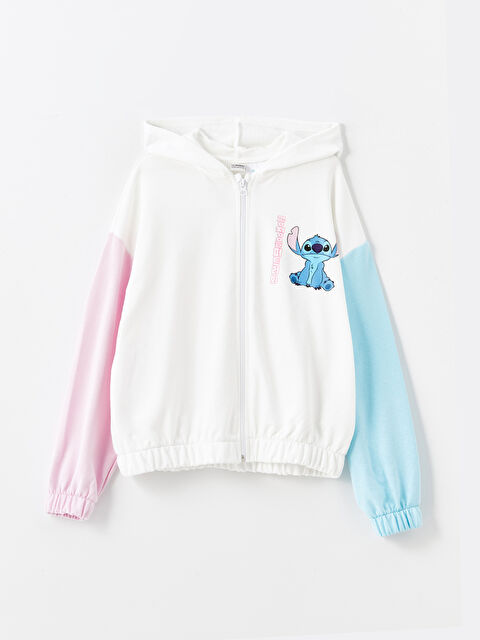 LCW Kids Kapüşonlu Stitch Baskılı Kız Çocuk Fermuarlı Sweatshirt - W47396Z4-FDV