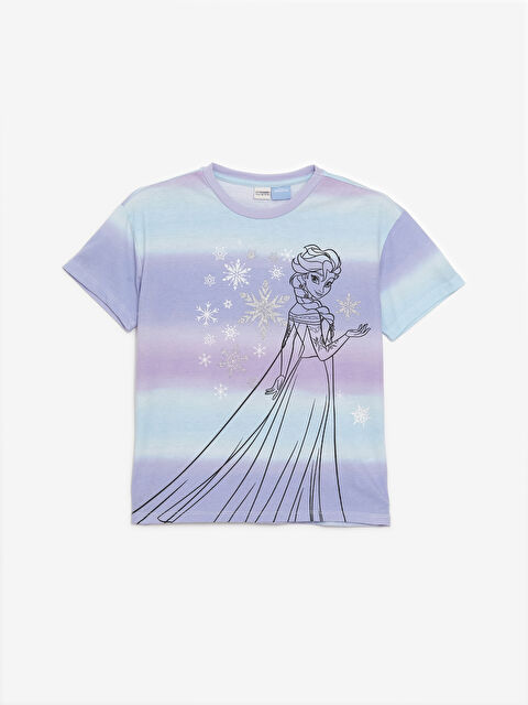 LCW Kids Bisiklet Yaka Elsa Baskılı Kısa Kollu Kız Çocuk Tişört - W47402Z4-F9C