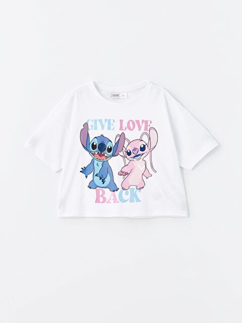 LCW Kids Bisiklet Yaka Lilo ve Stitch Baskılı Kısa Kollu Kız Çocuk Tişört - W47406Z4-FFB