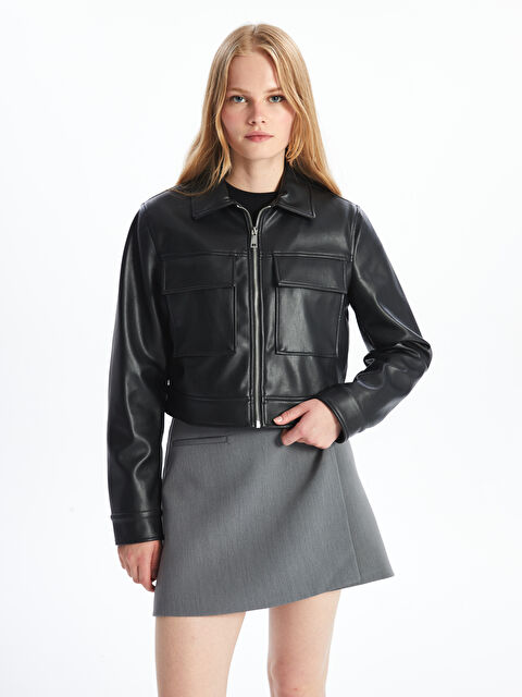 LCW Vision Gömlek Yaka Kadın Deri Görünümlü Ceket - W47509Z8-CVL