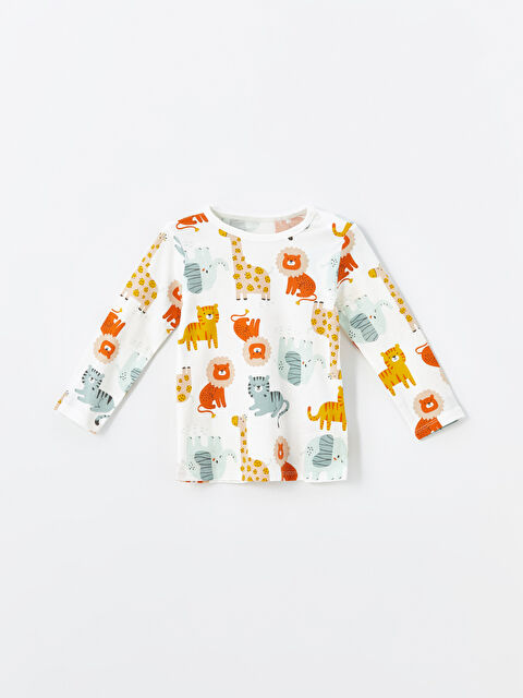 LCW baby Bisiklet Yaka Uzun Kollu Baskılı Erkek Bebek Pijama Üstü - W47549Z1-LRA