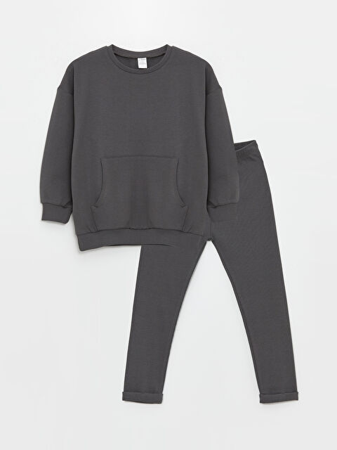 LCW Kids Bisiklet Yaka Uzun Kollu Basic Erkek Bebek Sweatshirt ve Tayt Pantolon 2'li - W47623Z1-R17