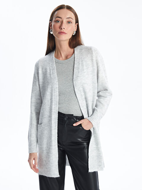 LCWAIKIKI Basic შალის საყელო უბრალო გრძელმკლავიანი ქალებისთვის ტრიკოტაჟის კარდიგანი - W47703Z8-JMD