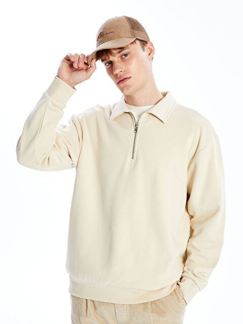 XSIDE Polo Yaka Uzun Kollu Erkek Kalın Sweatshirt - W47839Z8-YFT