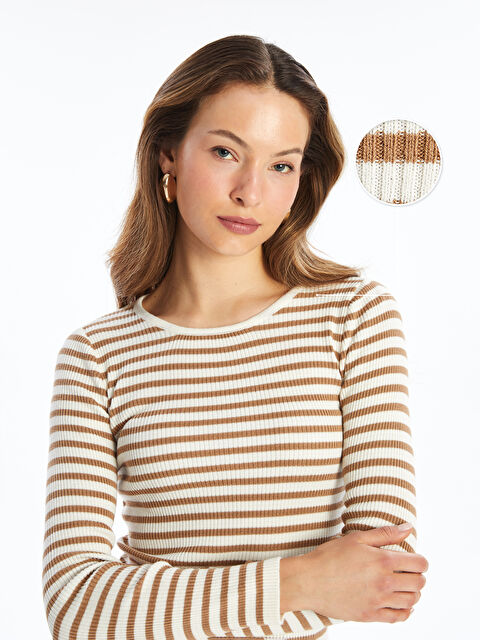 LCW Vision Bisiklet Yaka Çizgili Uzun Kollu Kadın Triko Kazak - W47869Z8-LKM