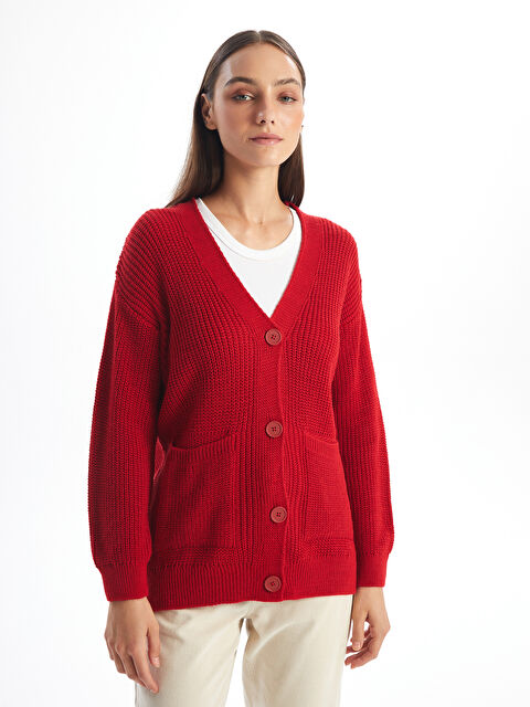 LCW Vision V Yaka Kadın Triko Hırka - W47875Z8-KYT