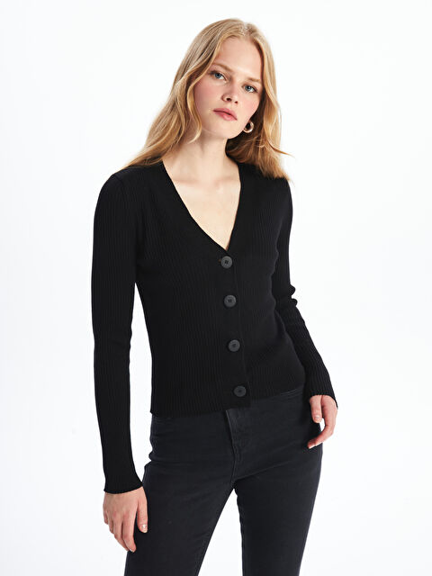 LCW Vision V Yaka Kadın Triko Hırka - W47919Z8-CVL