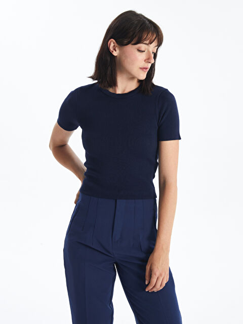 LCW Vision Bisiklet Yaka Düz Kısa Kollu Kadın Triko Kazak - W47920Z8-HFH