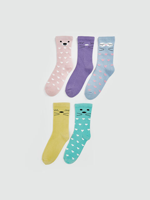 LCW Kids Patterned Girls' Ankle Socks 5 Pack - W48186Z4-J3N