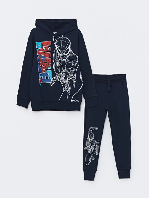 LCW Kids Hooded Spider-Man Printed Boys' Tracksuit Set - W48242Z4-DWP