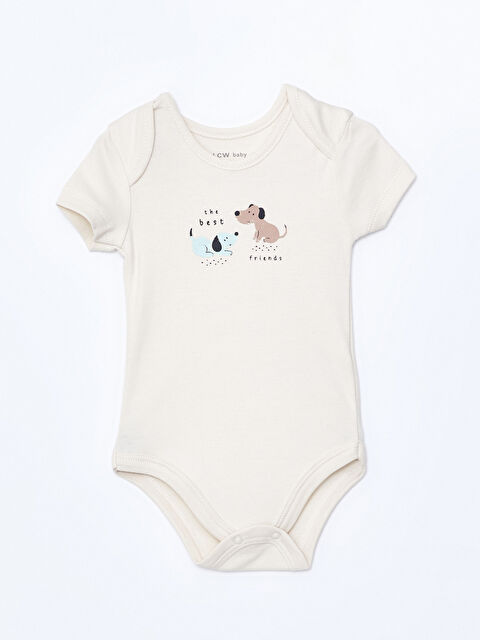 LCW baby Bisiklet Yaka Baskılı Erkek Bebek Çıtçıtlı Bodysuit - W48258Z1-SEZ