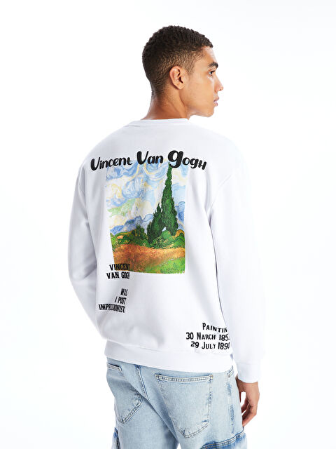 XSIDE Bisiklet Yaka Uzun Kollu Van Gogh Baskılı Erkek Kalın Sweatshirt - W48281Z8-Q6K