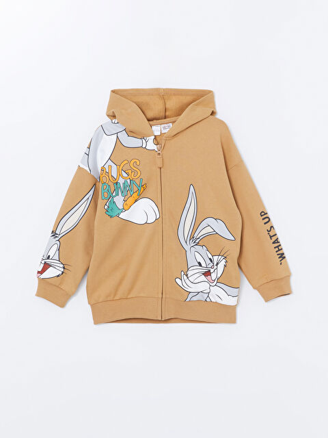 LCW Kids Kapüşonlu Bugs Bunny Erkek Çocuk Baskılı Fermuarlı Sweatshirt - W48310Z1-JSA