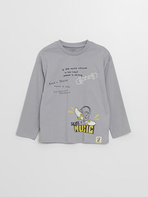 LCW Kids Bisiklet Yaka Uzun Kollu Baskılı Erkek Çocuk Tişört - W48317Z1-GDU
