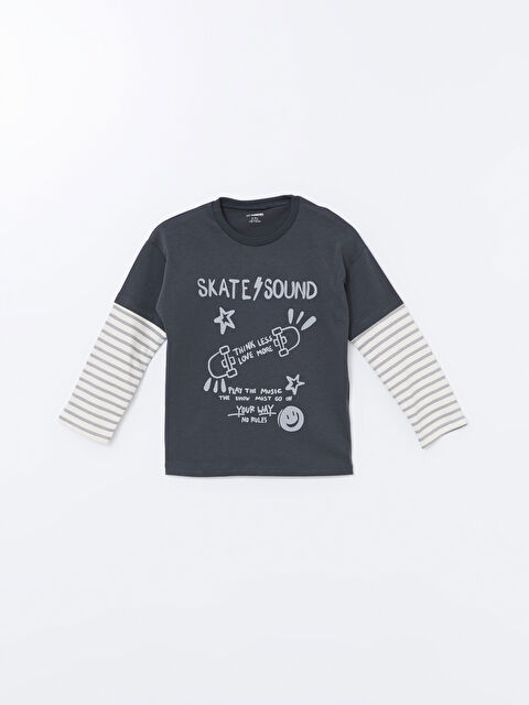 LCW Kids Bisiklet Yaka Uzun Kollu Erkek Çocuk Çizgili Tişört - W48318Z1-R4W