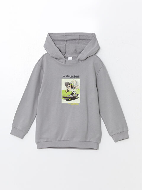 LCW Kids Kapüşonlu Uzun Kollu Baskılı Erkek Çocuk Sweatshirt - W48320Z1-GDU