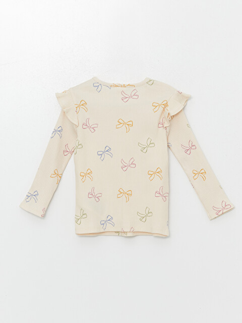 LCW Kids Ekru Bisiklet Yaka Baskılı Kız Çocuk Tişört - W48416Z1
