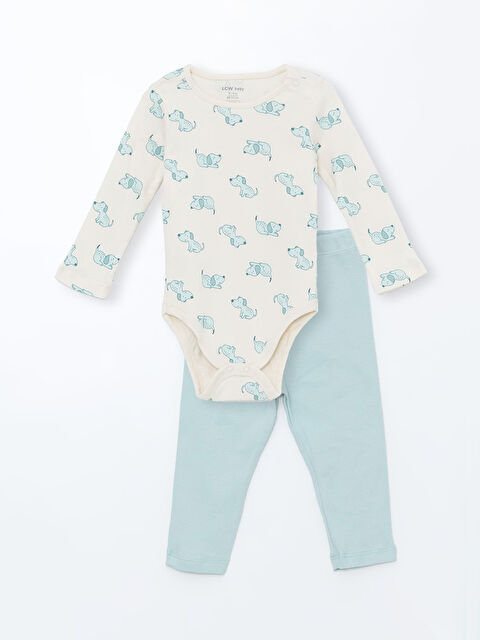 LCW baby Bisiklet Yaka Uzun Kollu Baskılı Erkek Bebek Çıtçıtlı Body ve Pantolon 2'li Takım - W48450Z1-LQA