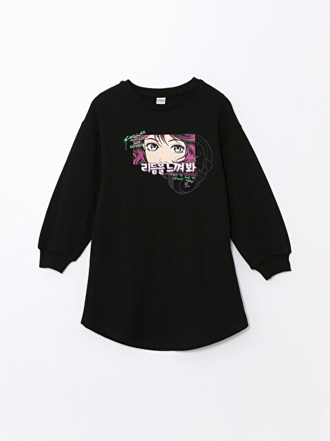 LCW Kids Crew Neck Printed Long Sleeve Girls' Dress - W48597Z4-CVL