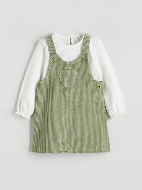 LCW baby Bisiklet Yaka  Kadife Kız Bebek Bluz ve Salopet 2'li - W48645Z1-FJY