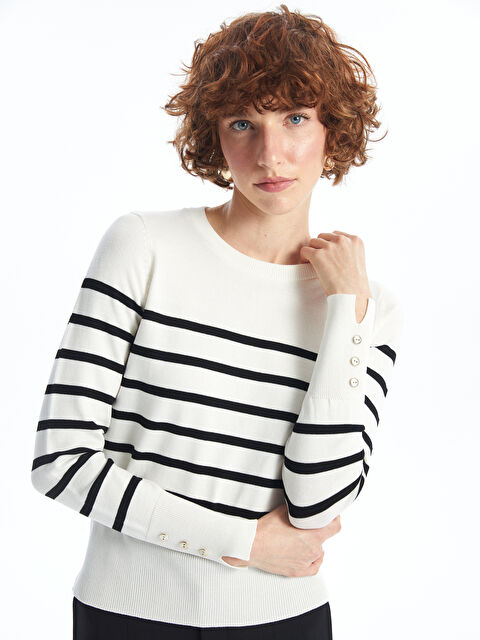 LCW Vision Crew Neck Striped Women's Knitwear Sweater - W48672Z8-FDU